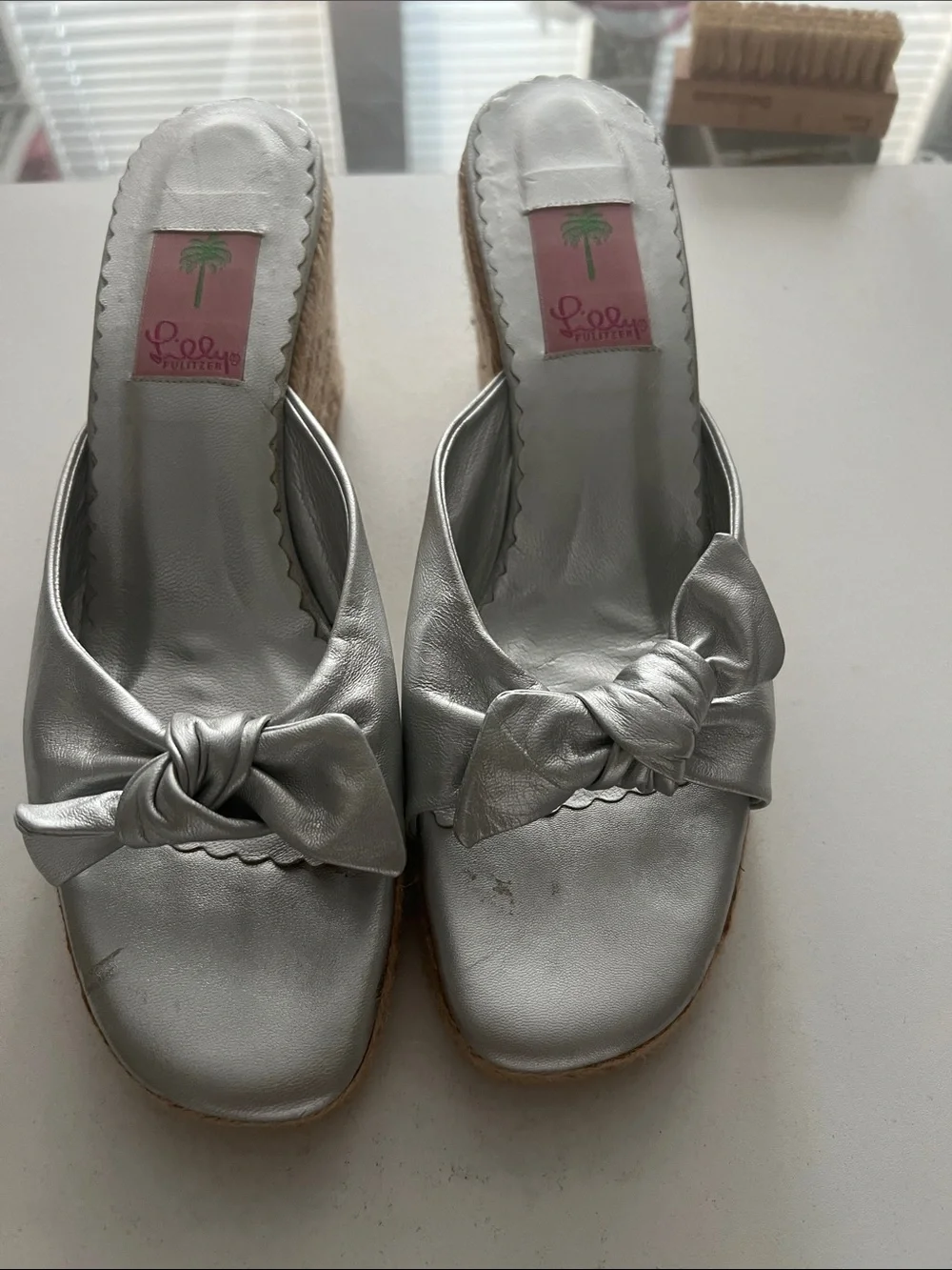 Lilly Pulitzer Metallic Silver Knot Slide Mules